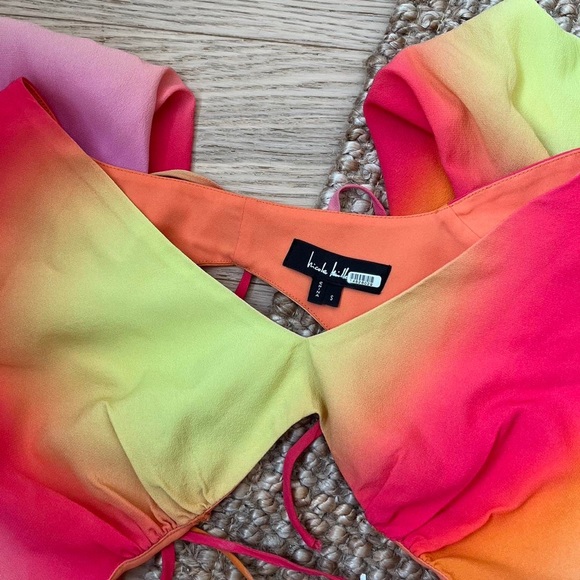 Nicole Miller Runway Crop Top 70s Ombré Silk Laced Open Back Flare Long Sleeve - Picture 8 of 8